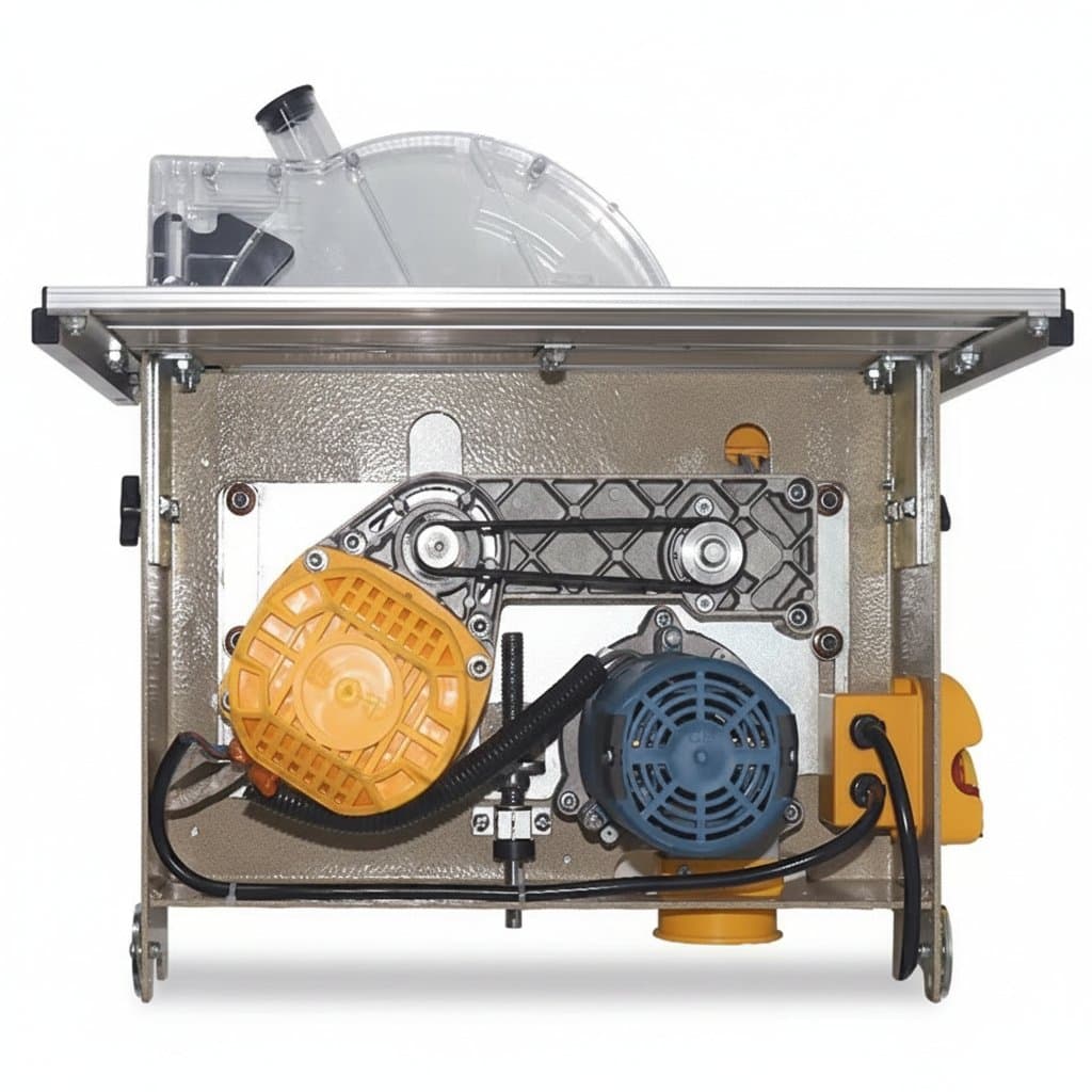 Mini Table Saw 795 with powerful motor for precise metal and wood cutting, an electric circular saw for DIY aluminum and woodworking projects.