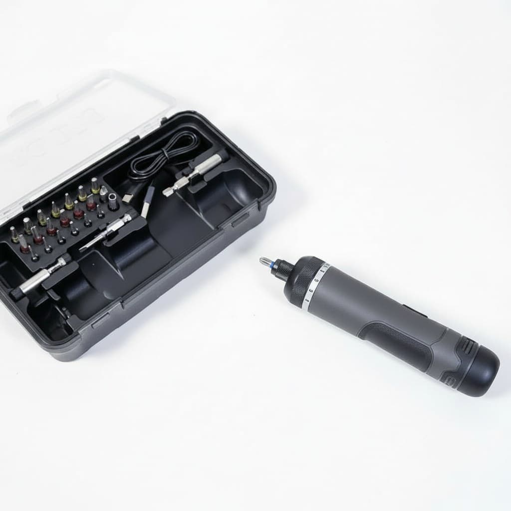 Youpin Worx WX242 4V Mini Cordless Electric Screwdriver Set with USB charging port and 30 precision bits included.