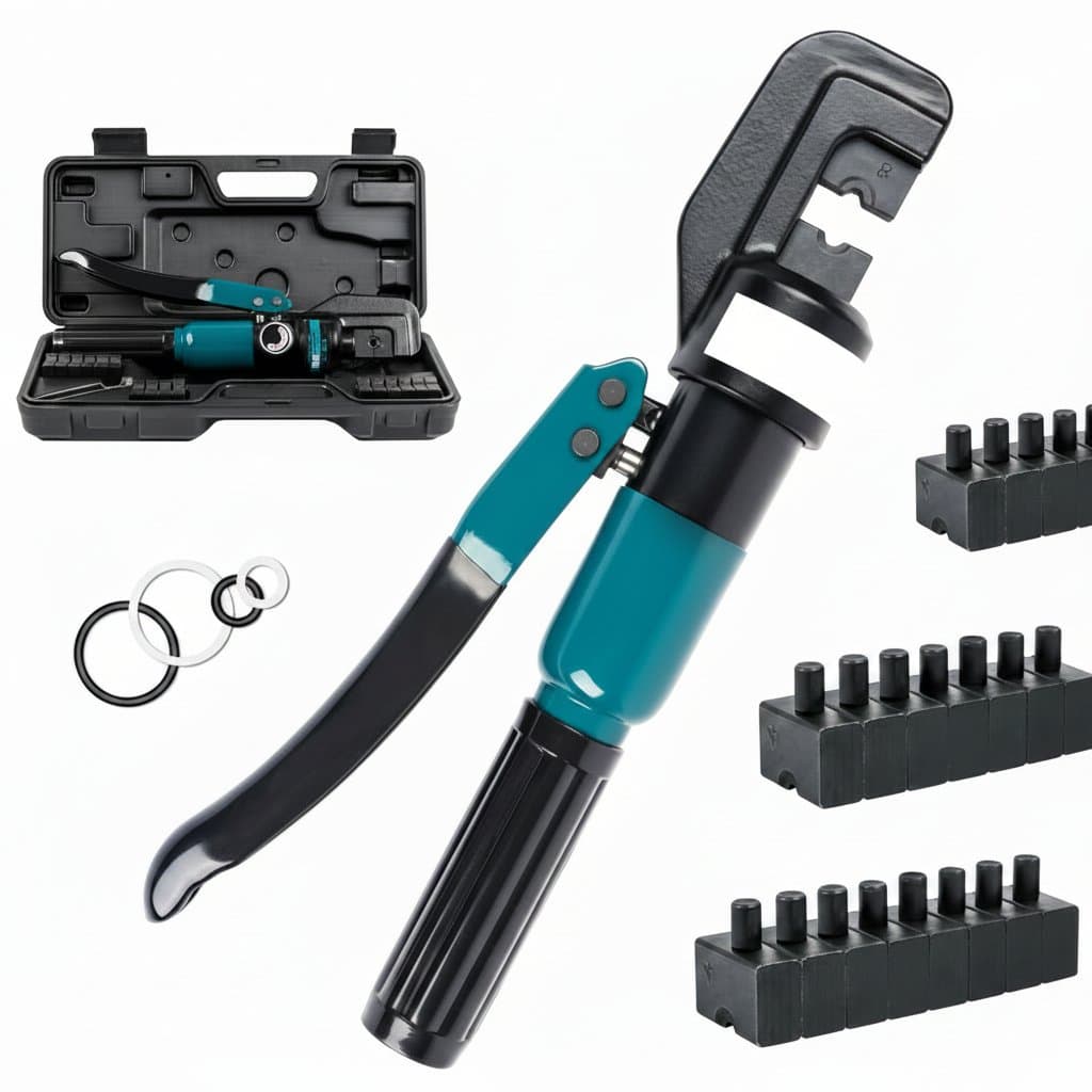 10-Ton Hydraulic Crimping Pliers for 4-70mm² cable lugs, a professional-grade DIY tool for secure electrical terminal connections.