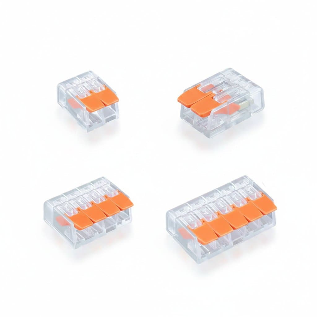 Orange lever wire connectors pack of 10, quick-connect terminal blocks rated for 250V and 32A for secure electrical wiring connections.