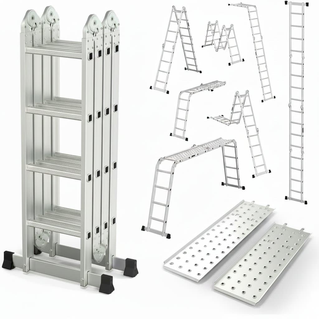 15.5FT Folding Ladder Multi-Purpose Aluminium Extension 7 in - Premium Tools & Hardware > Tool Accessories with professional quality and features