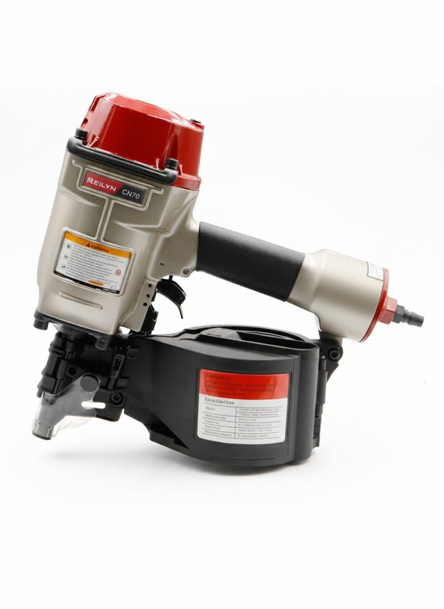 Reilyn CN70 pneumatic coil nailer for pallet making, crating, fencing, and framing with 45-70mm nail capacity.