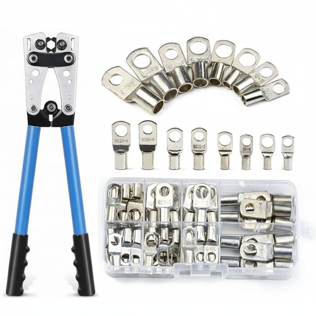 HX-50B 60-piece assortment of copper ring terminal and wire crimp connectors for automotive battery and electrical projects