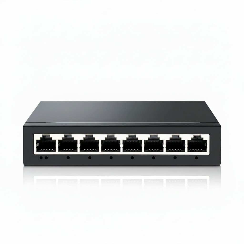 HORACO 8 Port Gigabit Network Switch, a black rectangular device with multiple ports.