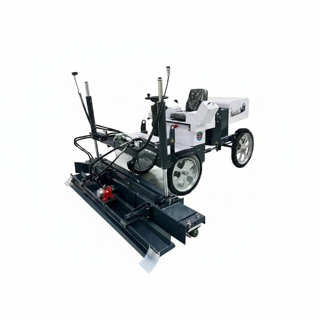 Automatic self-leveling laser screed machine for concrete vibration and leveling on a construction site.