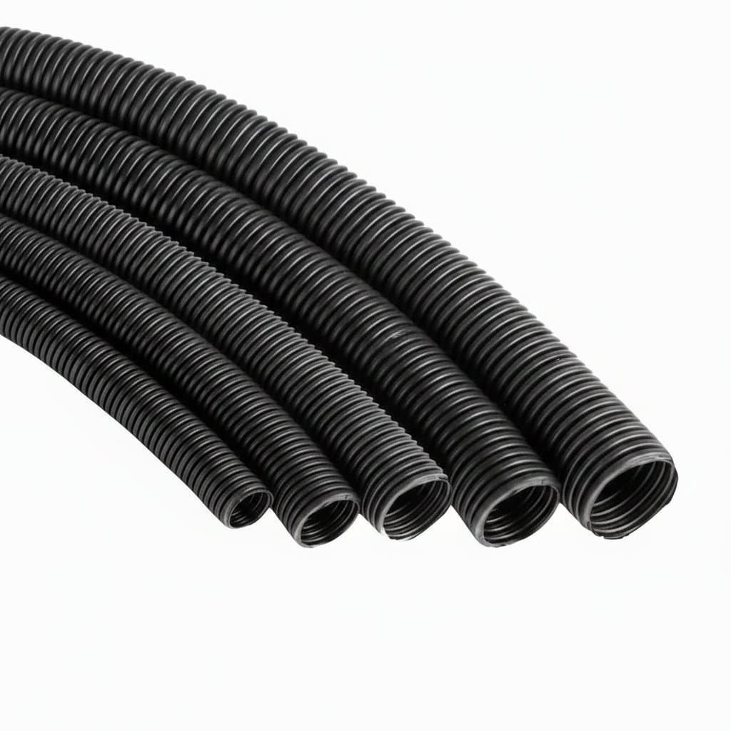 Corrugated pipe electrical insulation tube for wire protection, available in 7mm to 28mm diameters and 1, 3, or 6 meter lengths.