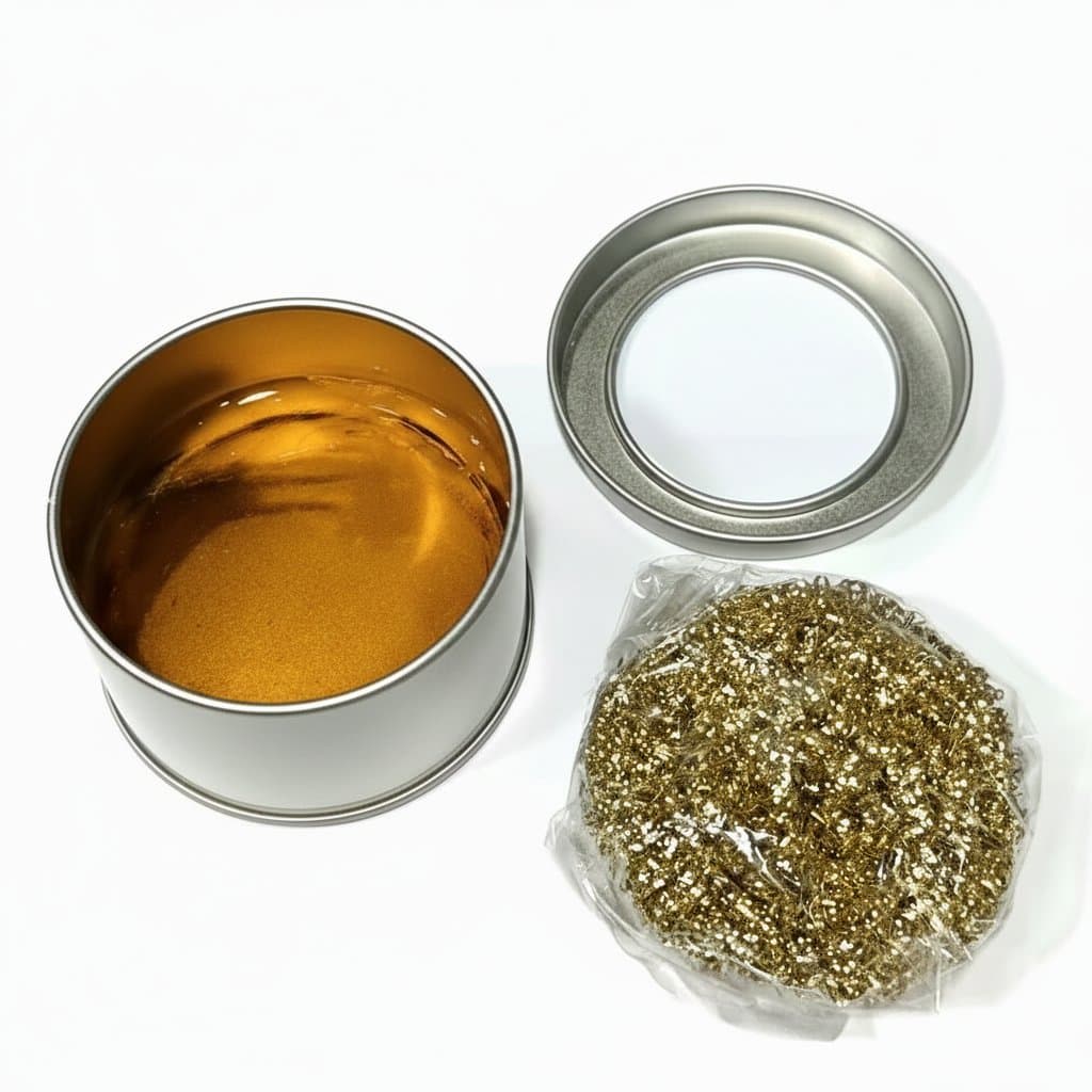MYTO Solder Tip Cleaning Kit with 50g rosin flux paste and cleaning ball in a sleek 2-in-1 aluminum box for soldering repair.