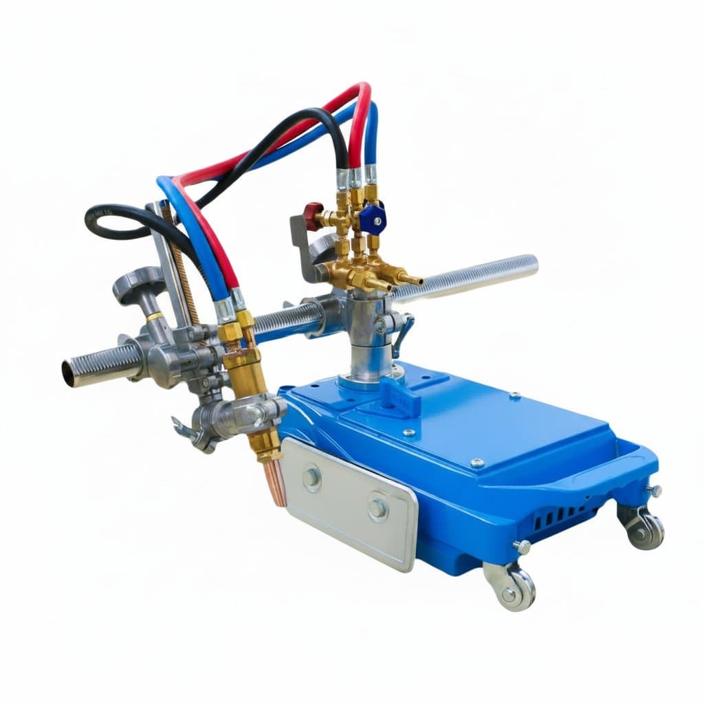 CG1-30 acetylene or propane flame cutting machine assembly, showing the gas cutter hose, torch, and various component parts.