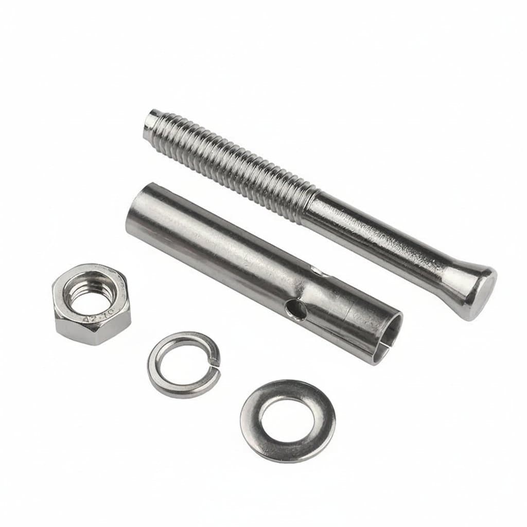 External hex head expansion bolts in sizes M6 to M20 made from 304 stainless steel for concrete anchoring applications.