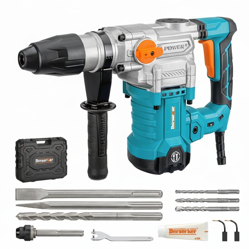 13 Amp SDS-Max Heavy Duty Rotary Hammer Drill with vibration control and safety clutch for demolition and drilling.