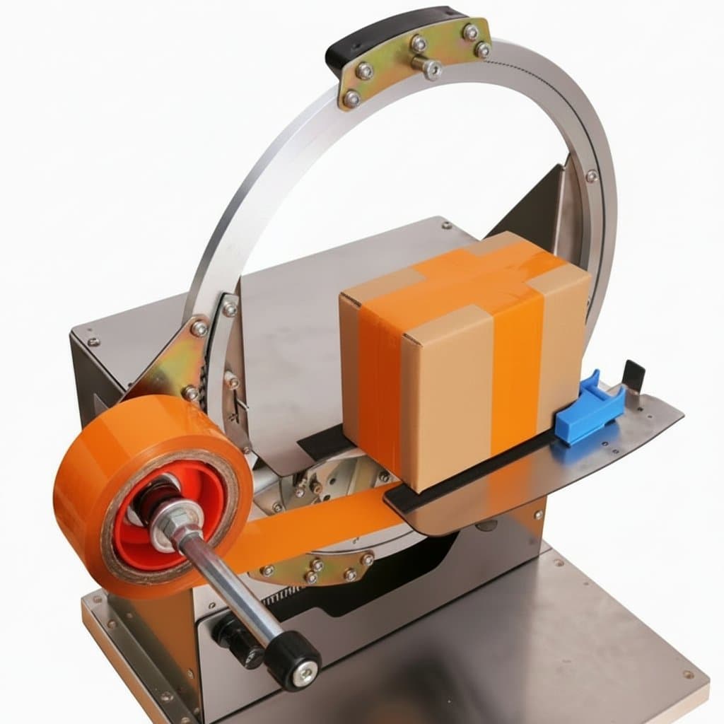 Automatic tape sealing machine for e-commerce cartons, a heavy-duty industrial packaging machine for express shipping boxes.