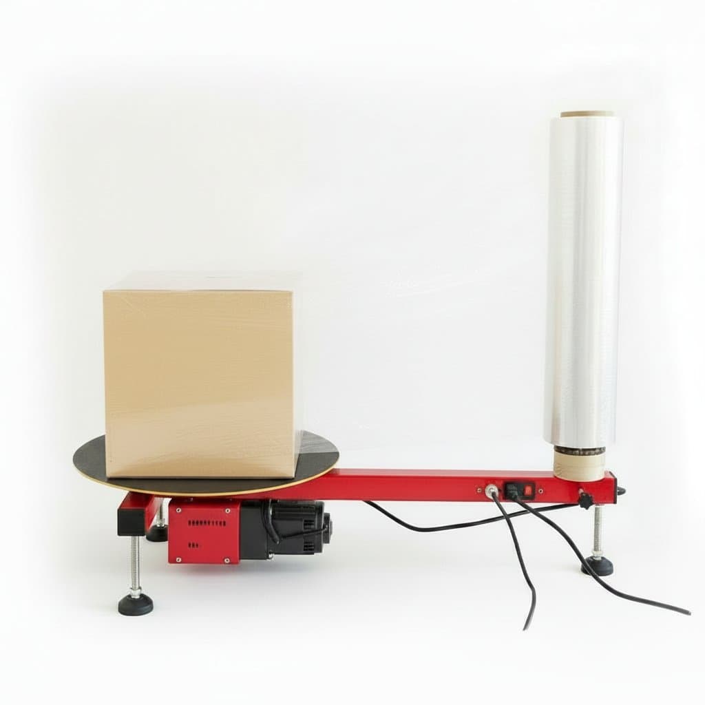 T-Type semi-automatic stretch film baler wrapping machine for securing pallets and cartons with 220V power.