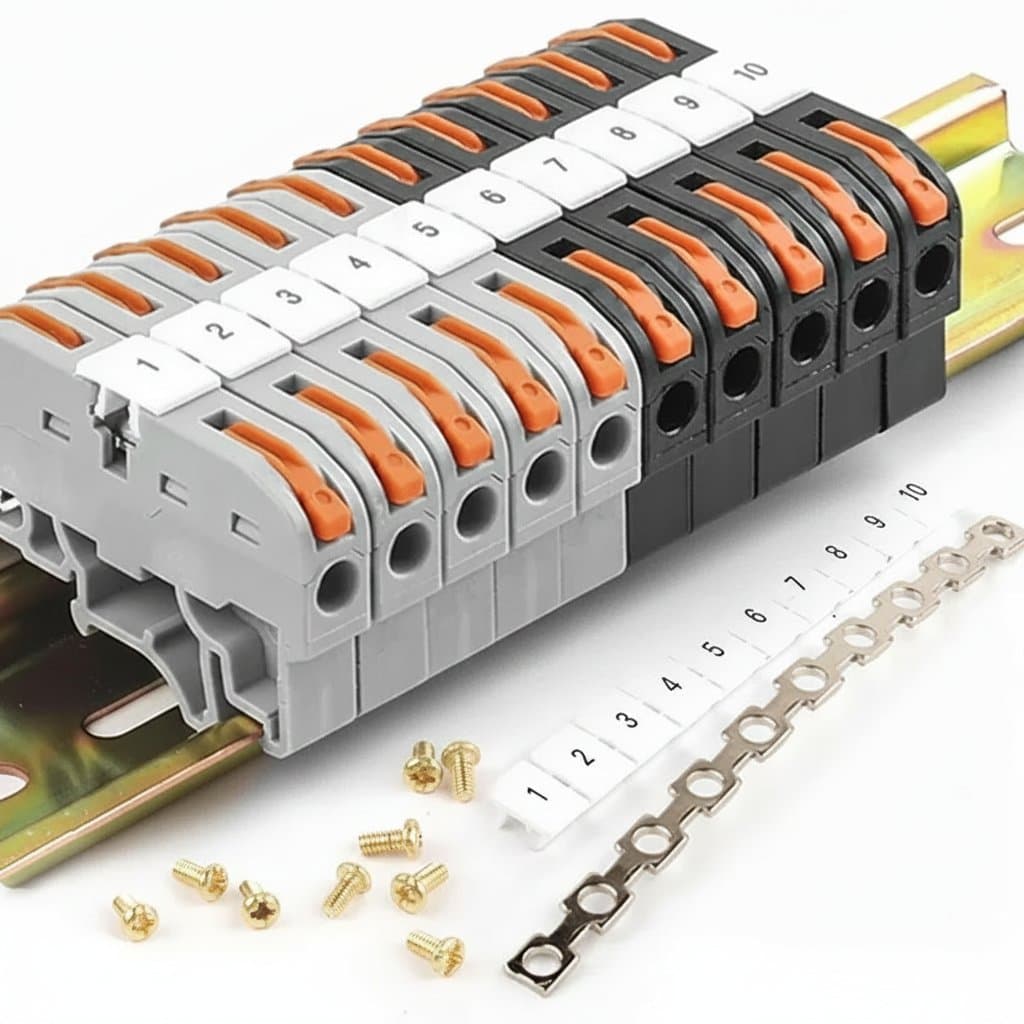 DIN Rail Terminal Block Set | 10-Piece Universal Connector Kit with Numbered Strips