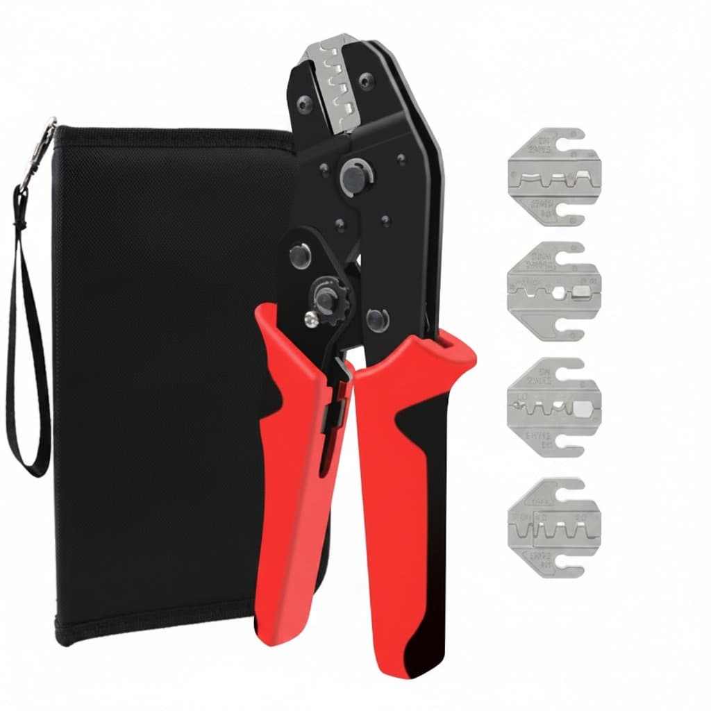 Professional crimping tool for electrical terminals and connectors, featuring durable pressed steel jaws and a comfortable ergonomic handle.