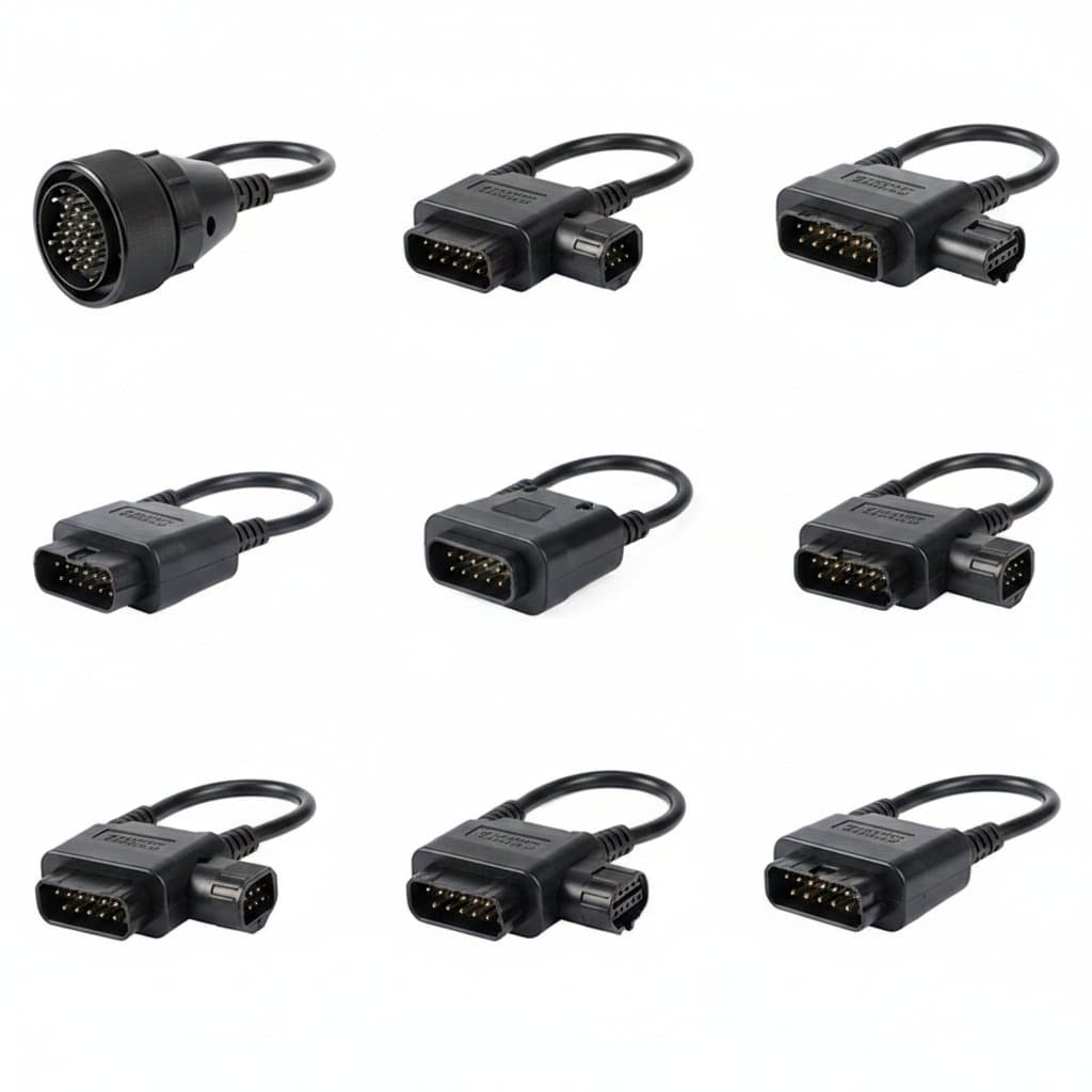 Complete 8-piece set of OBD2 converter cables and connectors for use with TCS PRO and other professional diagnostic interfaces.