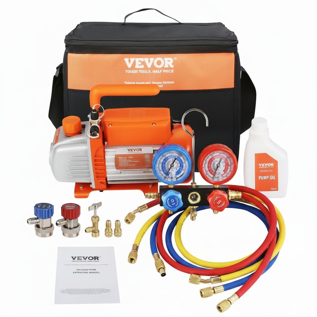 Stage Vacuum Pump & Gauge Kit | 3.5 CFM for R134a R410a | 1/5HP HVAC Refrigerant Recovery