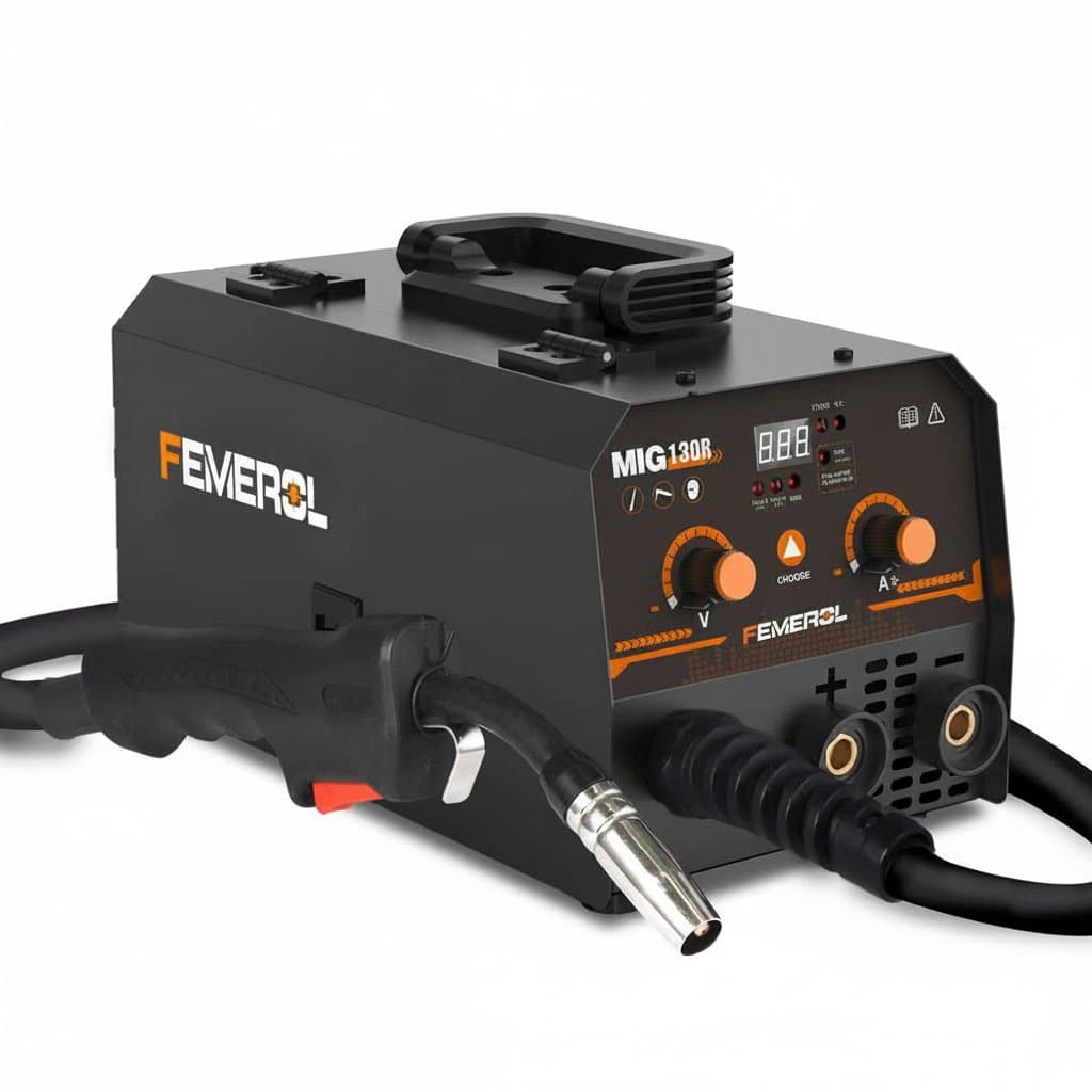 FEMEROL 2-in-1 MIG Welding Machine with 130A power, featuring portable gasless stick ARC and 110A flux core MIG welding capabilities.