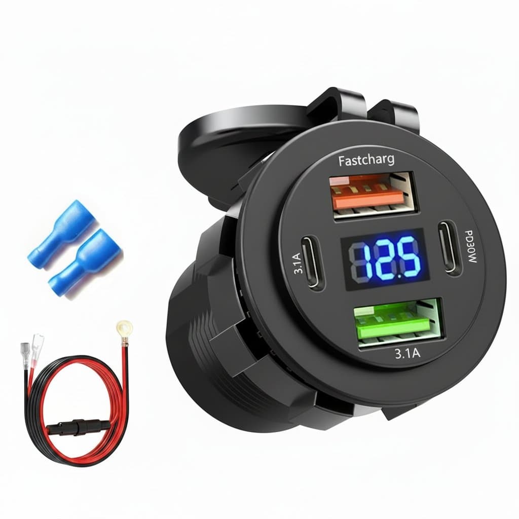 83W Car Charger Outlet | PD30W Dual USB-C & USB-A | Voltmeter for 12V-24V Vehicles