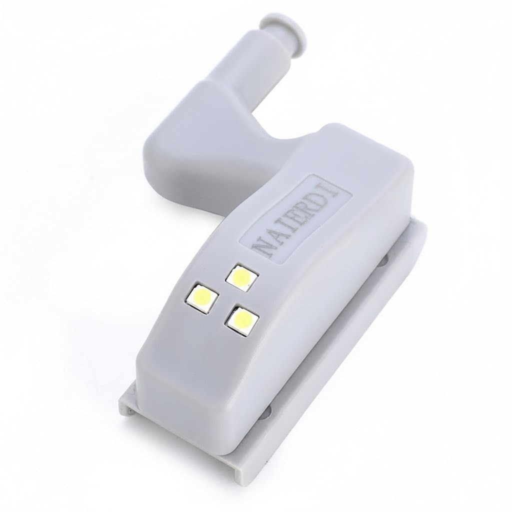 NAIERDI universal LED cabinet light hinge with sensor for cupboard interiors, suitable for kitchen, bedroom, and wardrobe night lighting.