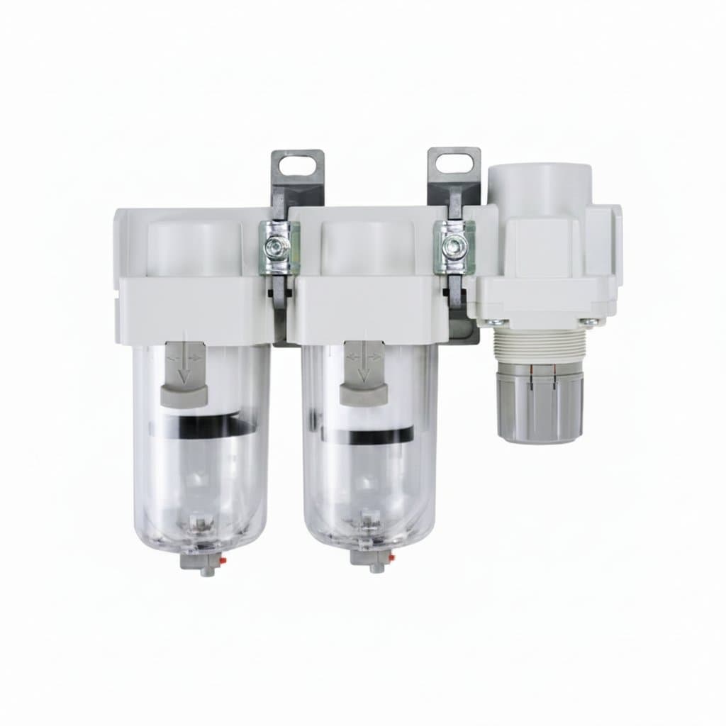 AFR Brand AC20C-02E-B Triplet Oil Mist Separator for compressed air systems, removing water and filtering oil from industrial compressors.