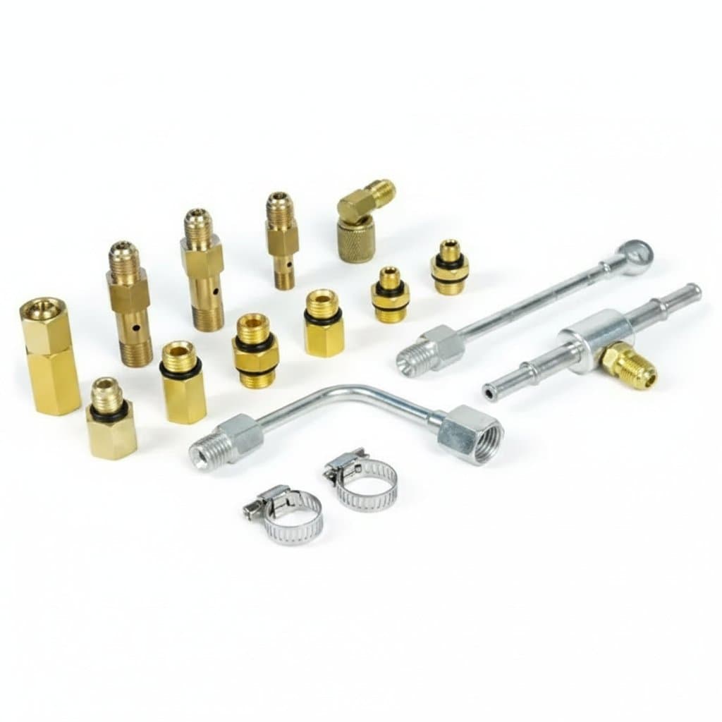 A comprehensive fuel pressure tester gauge kit, 140PSI, for automotive engine injector pump testing on motorcycles and cars.