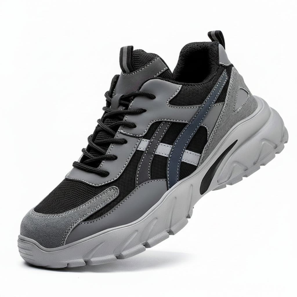 Safety shoes men, a single shoe on a plain background.