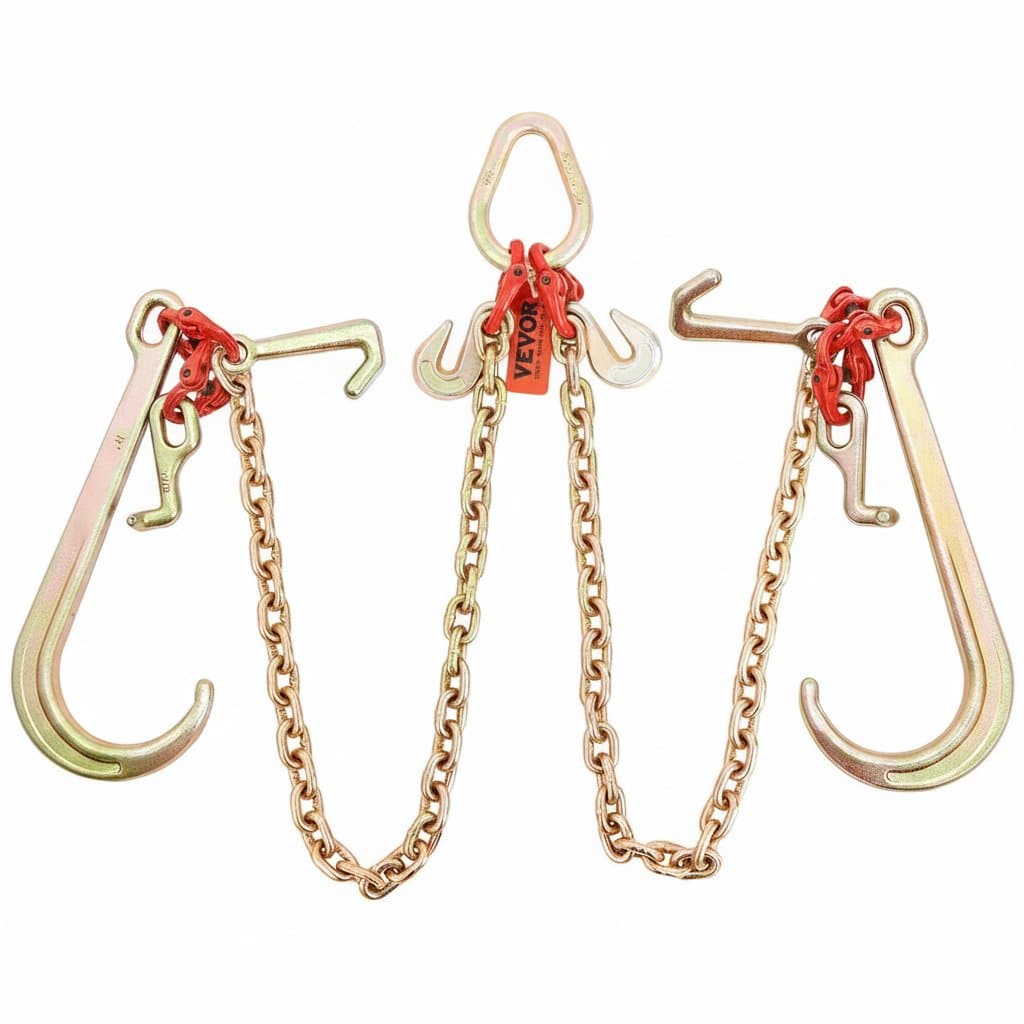 SucceBuy V-Chain Tow Bridle with RTJ hooks and D-shackle, 5/16 inch G80 chain rated for 9620 lbs working load limit.