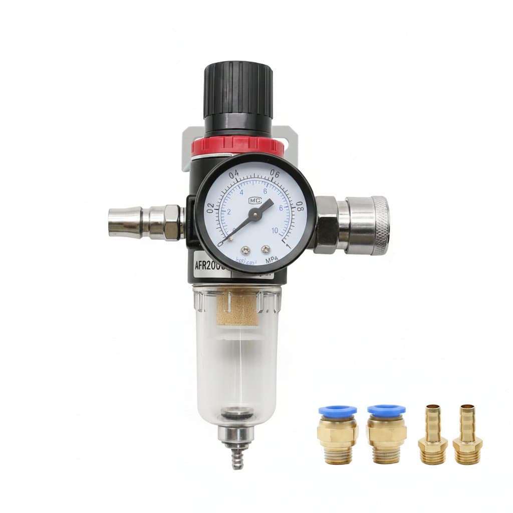 AFR-2000 air filter regulator unit for compressor systems, featuring pressure gauge and water-oil separator.