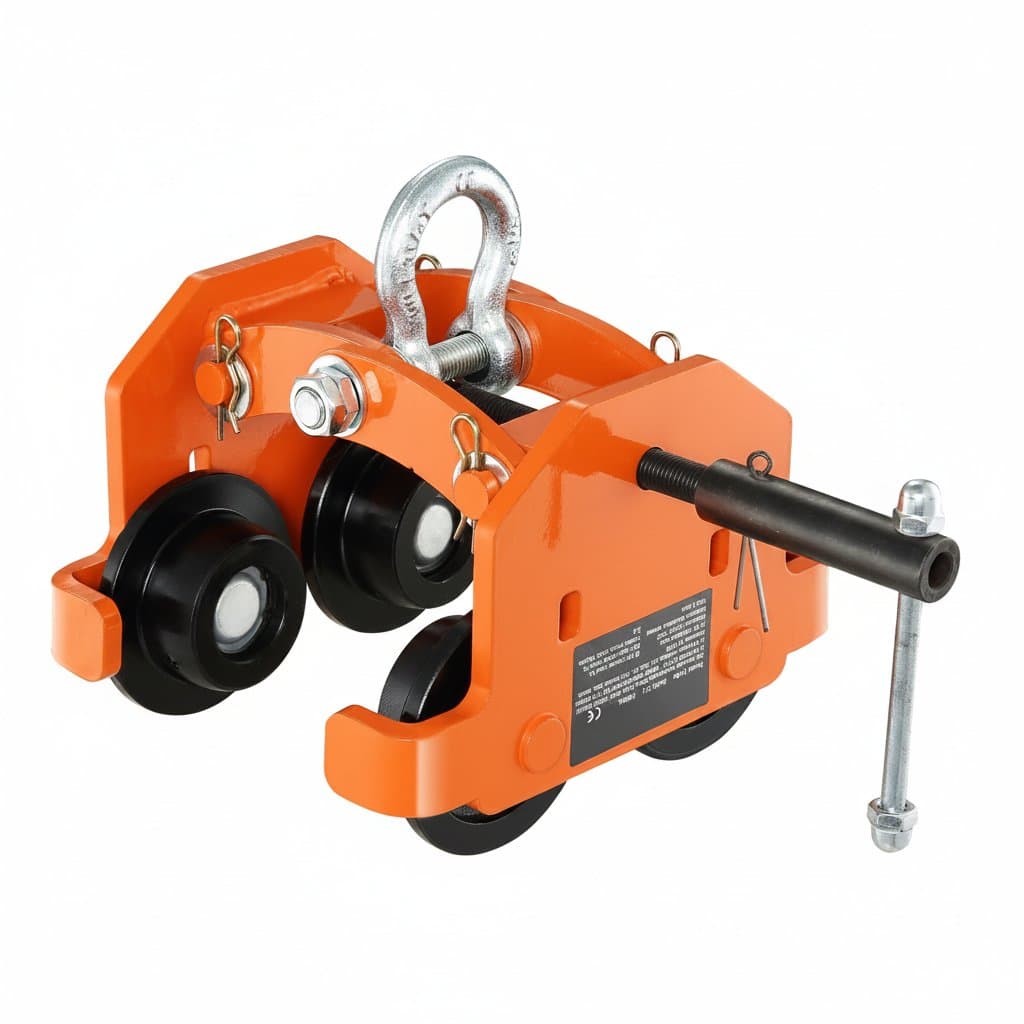 SucceBuy 2-ton push beam trolley with dual wheels for straight or curved I-beams, made from durable alloy steel.