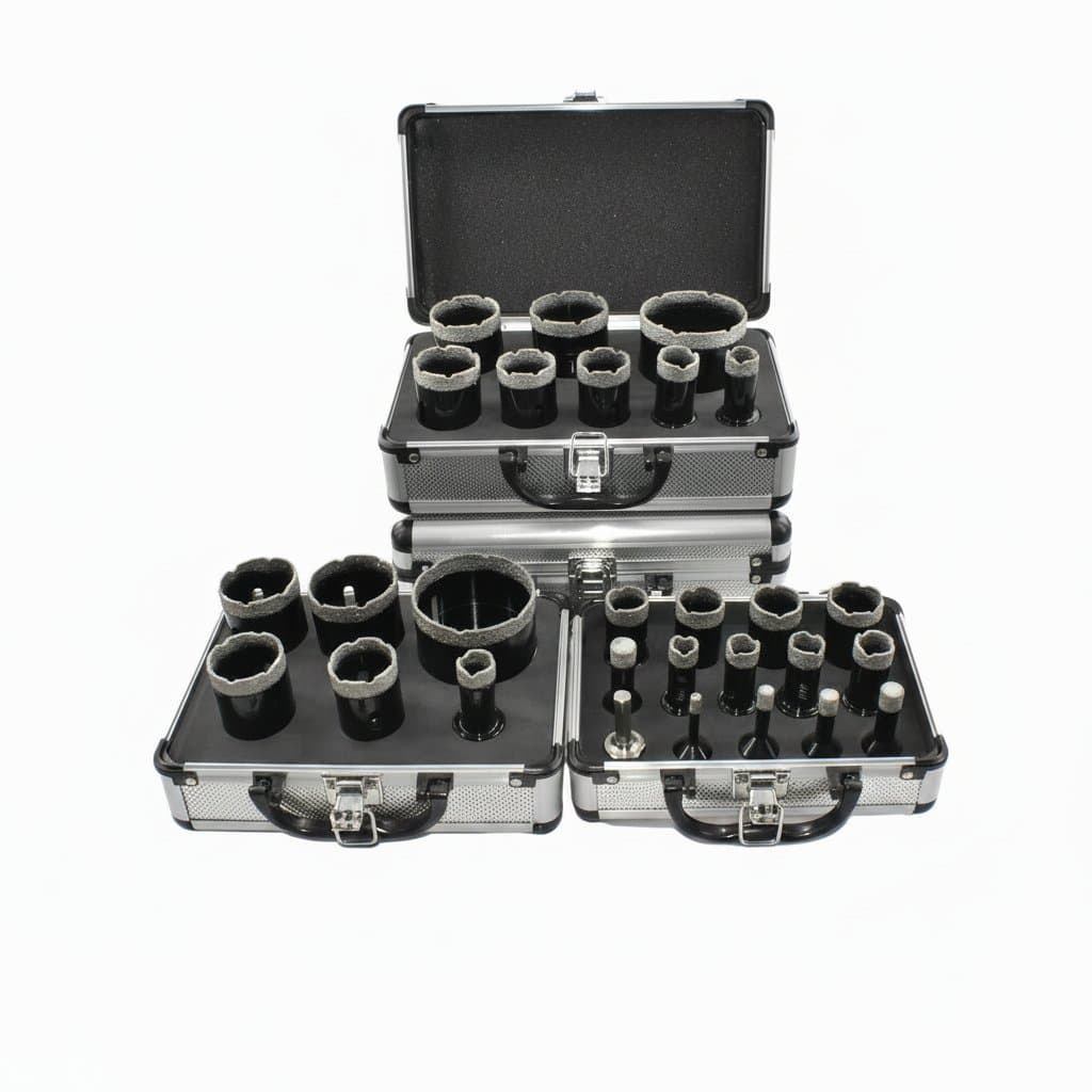 M14 Dry Diamond Core Drill Bit 5-Piece Set for drilling porcelain tile, marble, and granite with an angle grinder.