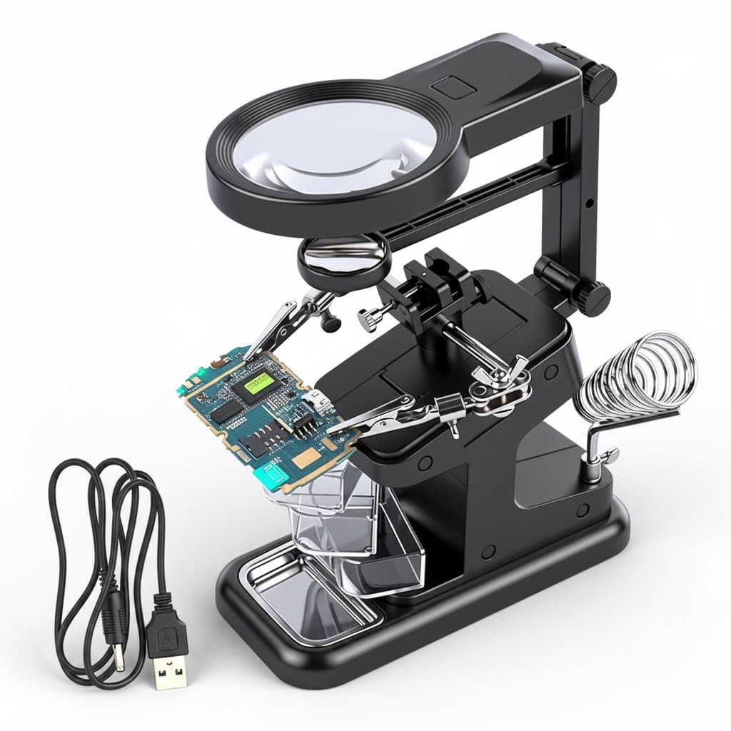 LED Magnifying Lamp | Desktop Soldering Station | Helping Hands with Alligator Clips - Professional Grade Tool
