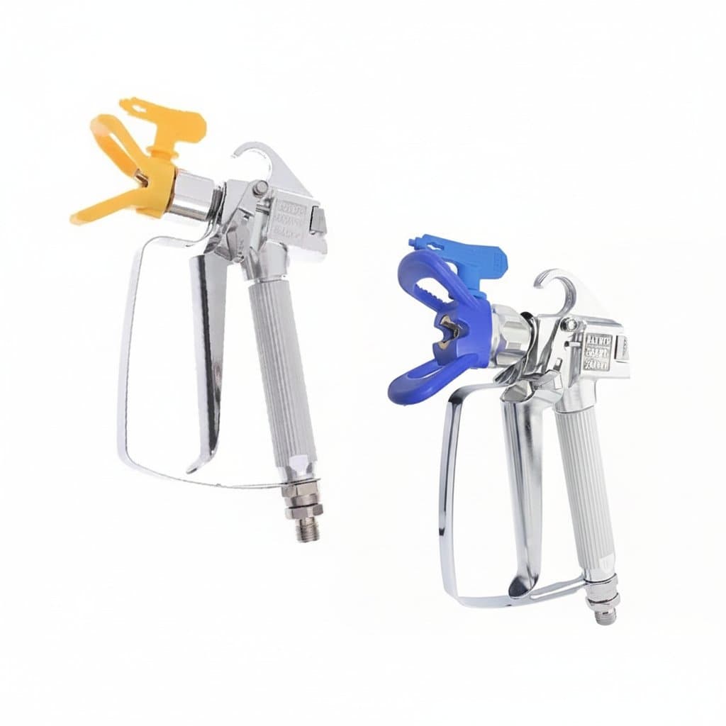 A 3600 PSI high-pressure airless paint spray gun with 517 tip nozzle guard, pump sprayer, and complete airless spraying machine.