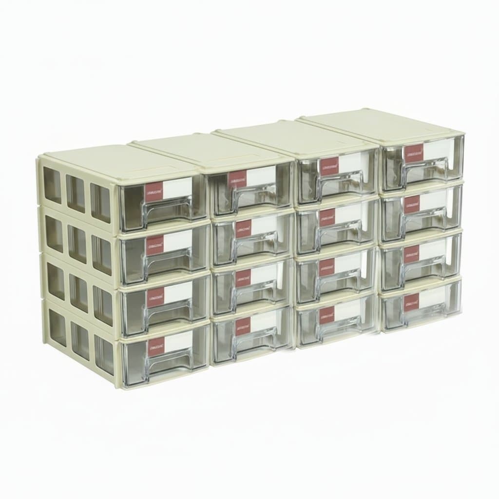 LEADLOONG set of 8 or 16 mini drawer organizers for screws, craft threads, and small parts, measuring 14x9x4cm each.