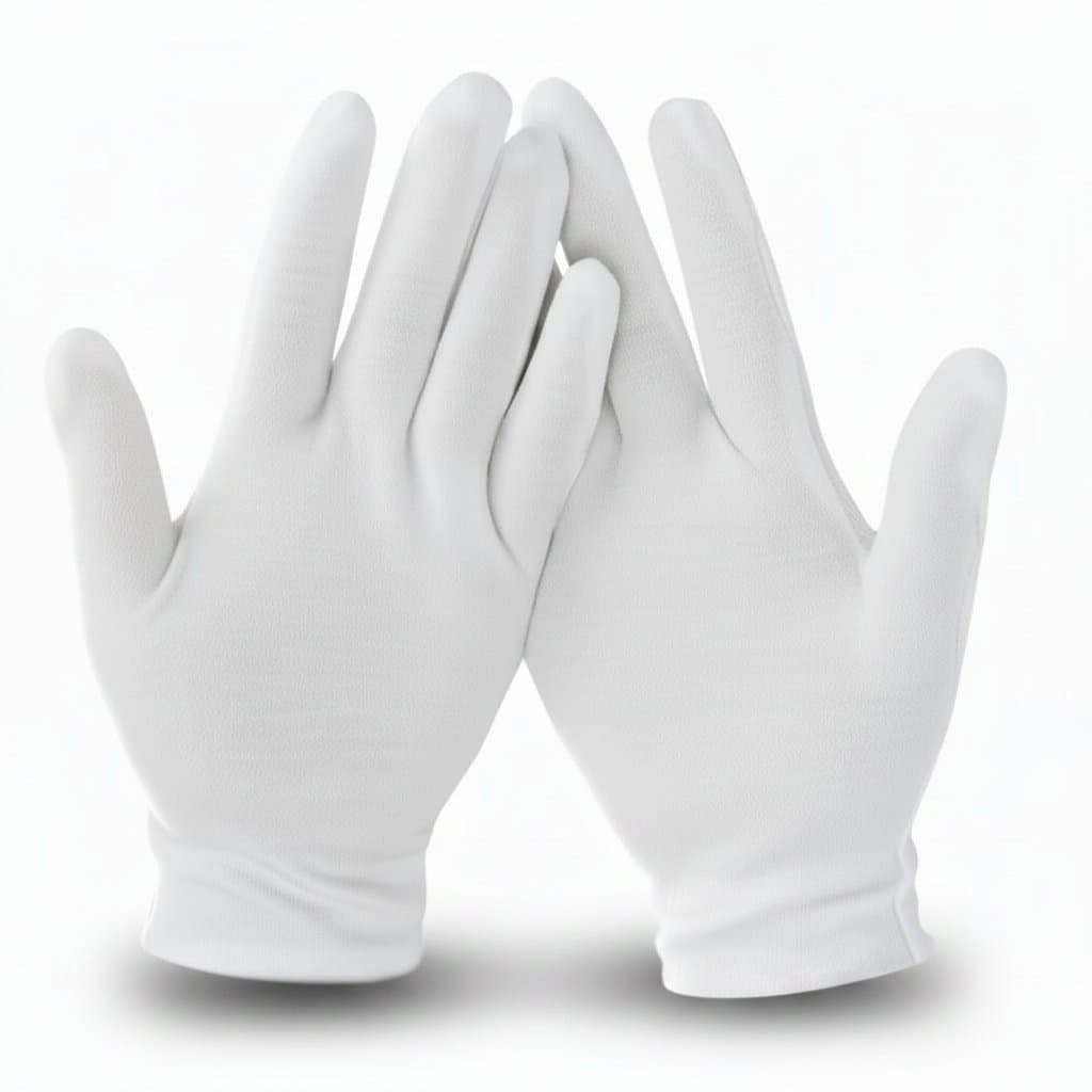 Practical full-finger cotton gloves in white minimalist design for servers, drivers, jewelry handling, or general work use.