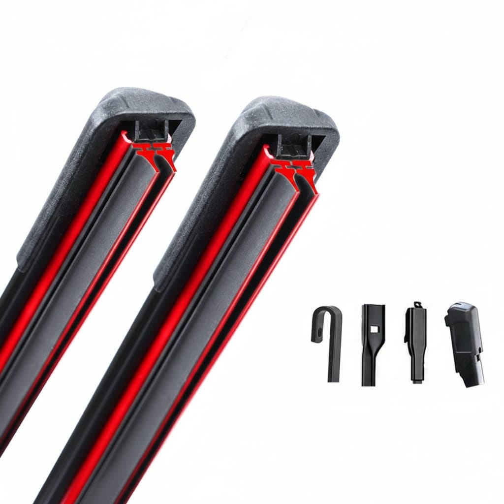 Universal car wiper blades with a 2-layer rubber frameless design, providing clear visibility for your front windshield, including popular 26 inch wiper blades.