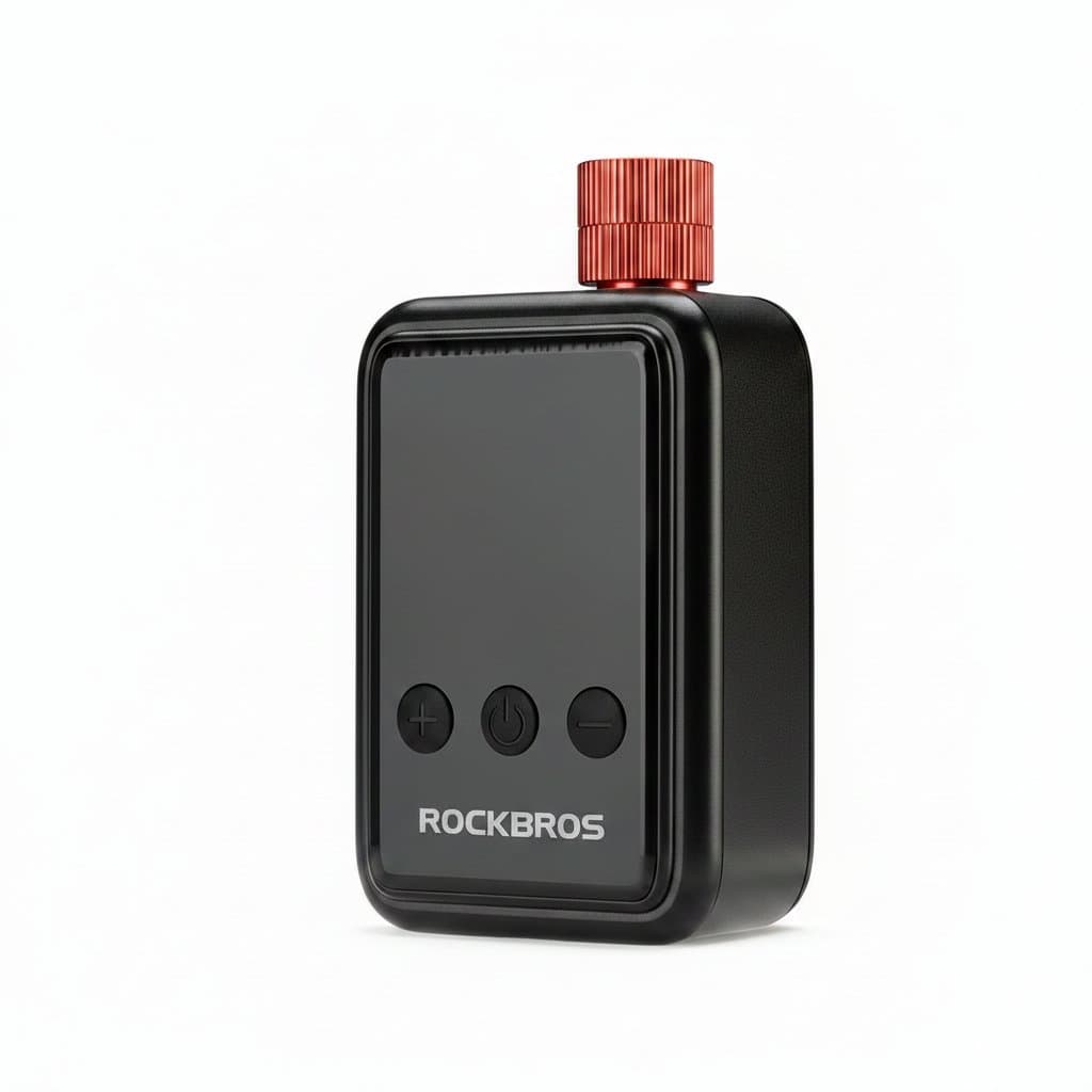 ROCKBROS Digital Tyre Inflator, a compact device with a digital display.