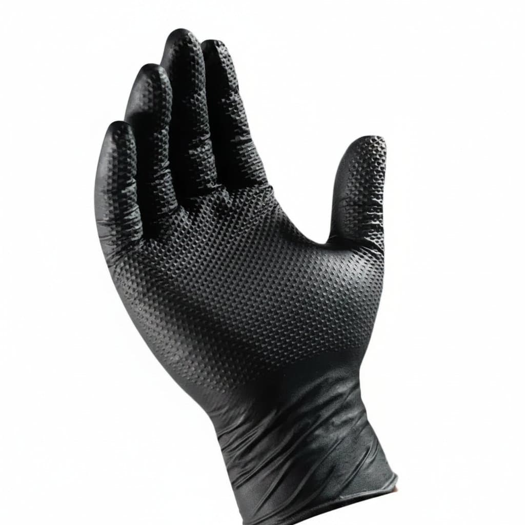 Vinyl gloves: a close-up and a demonstration of their stretchiness.
