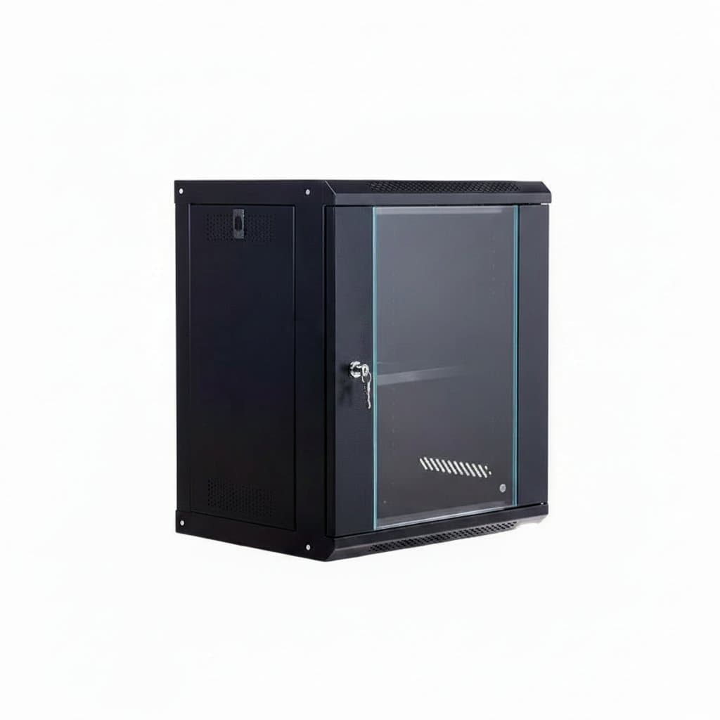 19-inch wall mounted server rack cabinet for data centers, available in 2U to 18U sizes for portable network equipment storage.
