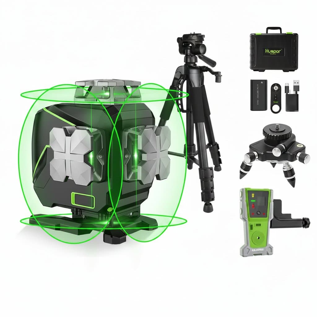 Huepar 4D Green Line Laser Level | Bluetooth & Remote Control | 16 Lines, Hard Case - Professional Grade Tool