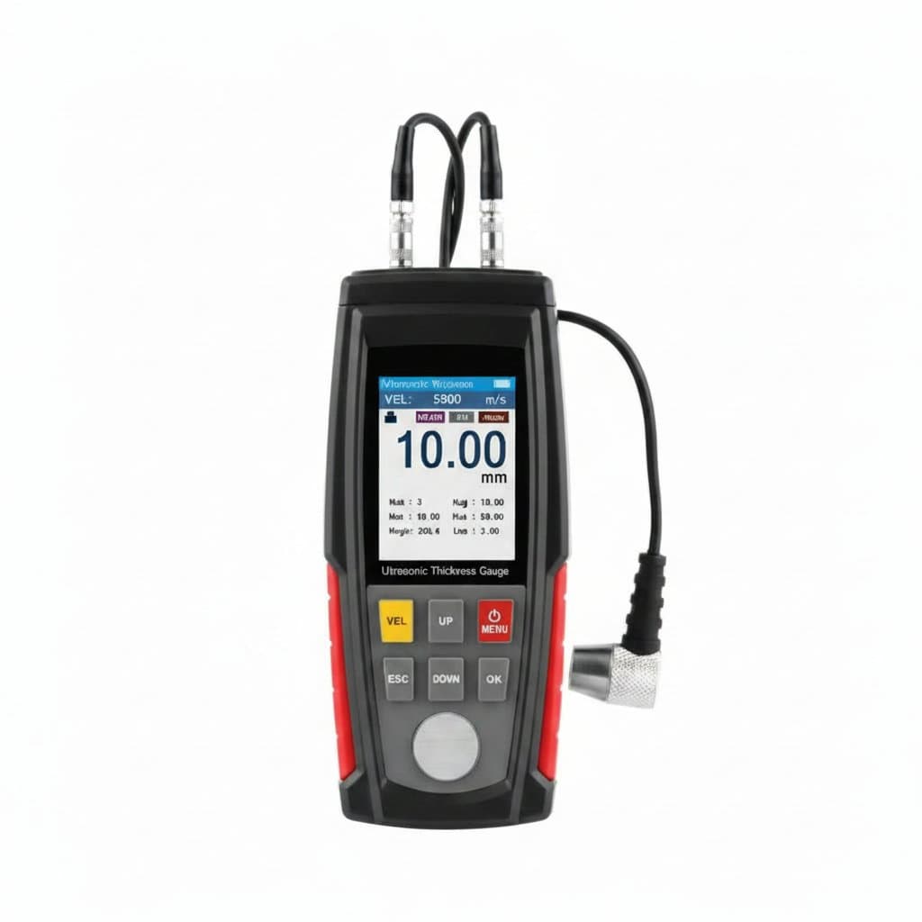 GM100 Ultrasonic Thickness Gauge with digital LCD display for precise metal measurement from 1.2 to 220mm on steel.