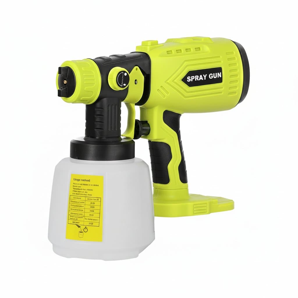 Cordless HVLP paint sprayer for Ryobi 18V ONE+ batteries, with 4 nozzles, 3 spray patterns, and a 1000ml container (battery not included).