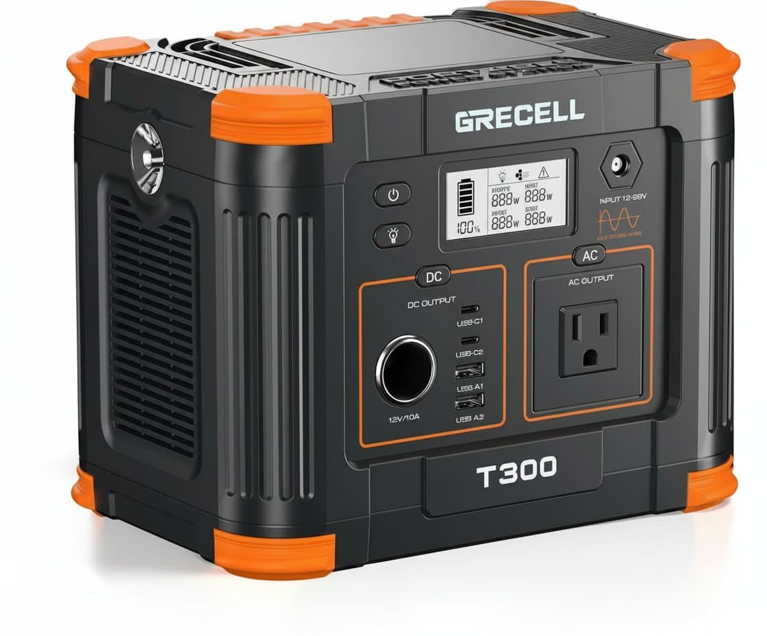 300W Portable Power Station with 230Wh capacity, featuring a USB-C PD 60W port, AC outlet, and solar charging for camping and home backup.
