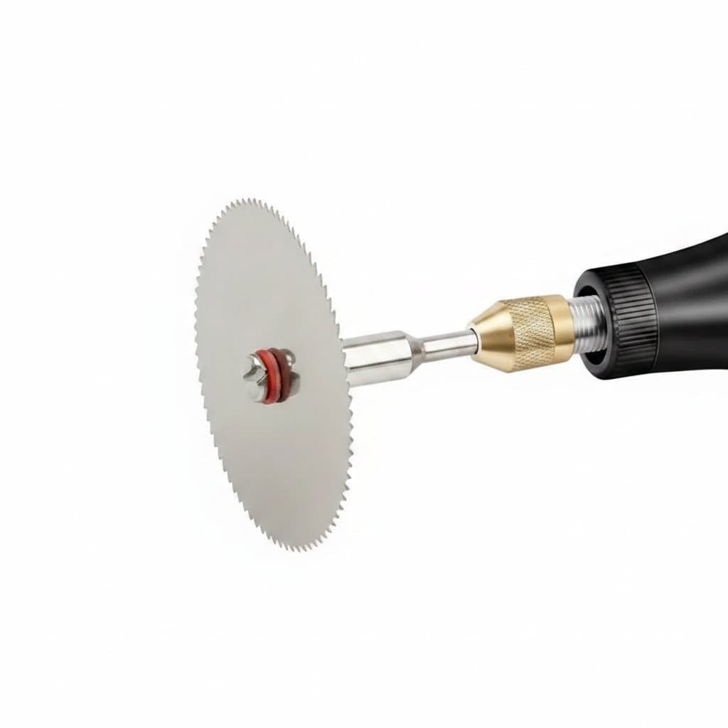 11-piece mini circular saw blade set with 22mm, 25mm, and 32mm cutting discs for precision wood and metal cutting on a single arbor rod.