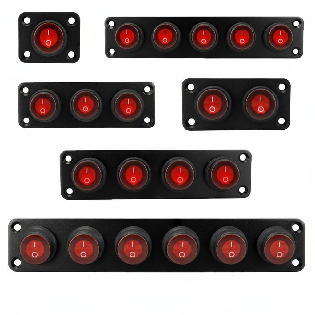 6-Gang Marine-Grade Switch Panel | 12V Waterproof Rocker Switches with Red LED Illumination