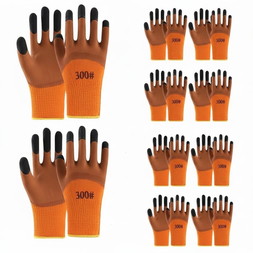 10 pairs of waterproof winter work gloves made from nylon material, lead-free, suitable for outdoor work in cold winter conditions.