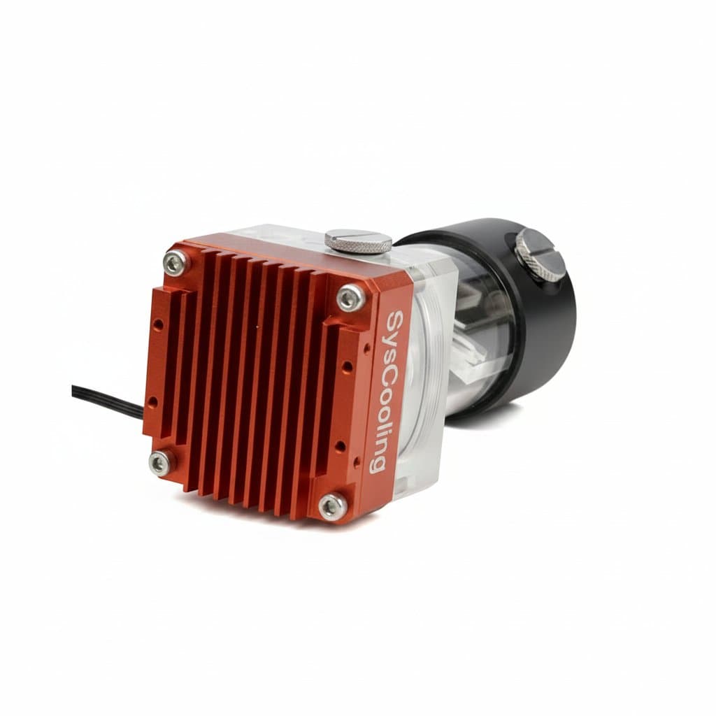 Syscooling P67D PWM pump and reservoir combo for PC water cooling, featuring a 65 100 130mm cylindrical tank and adjustable speed control.