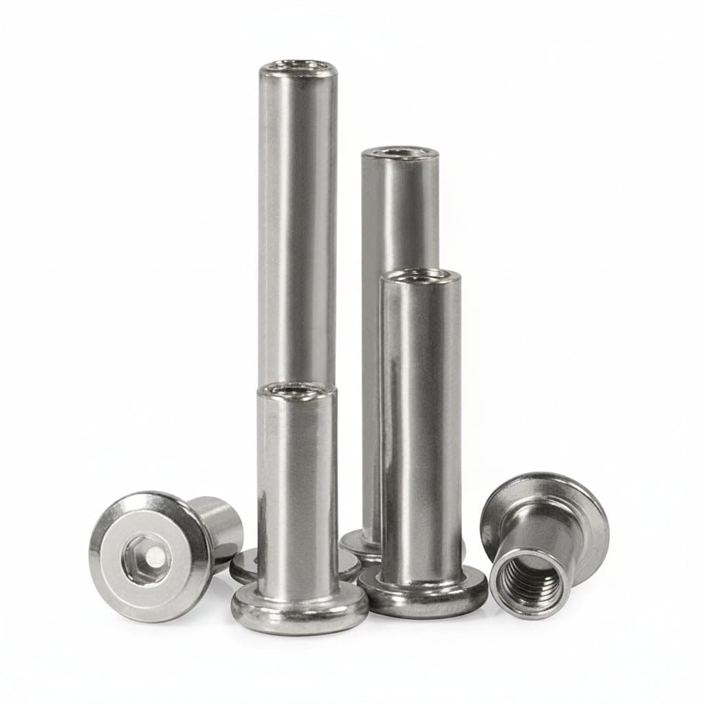 304 stainless steel flat hex socket head furniture connector rivets in sizes M3 to M10 for bed and furniture assembly.