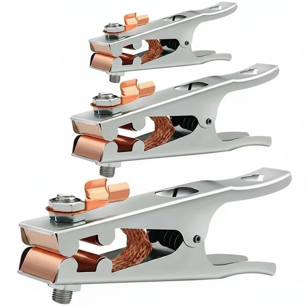 Heavy-duty 800A-1000A electric welding ground clamp with copper jaws and insulated handle for MIG, TIG, and arc welding machines.