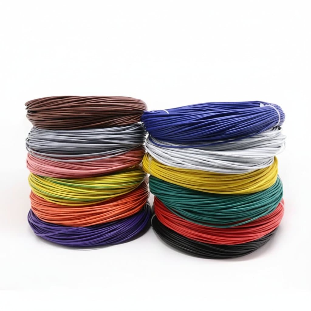 10-meter spool of UL1007 PVC insulated tinned copper wire in multiple AWG sizes and colors, perfect for electronics and wiring projects.