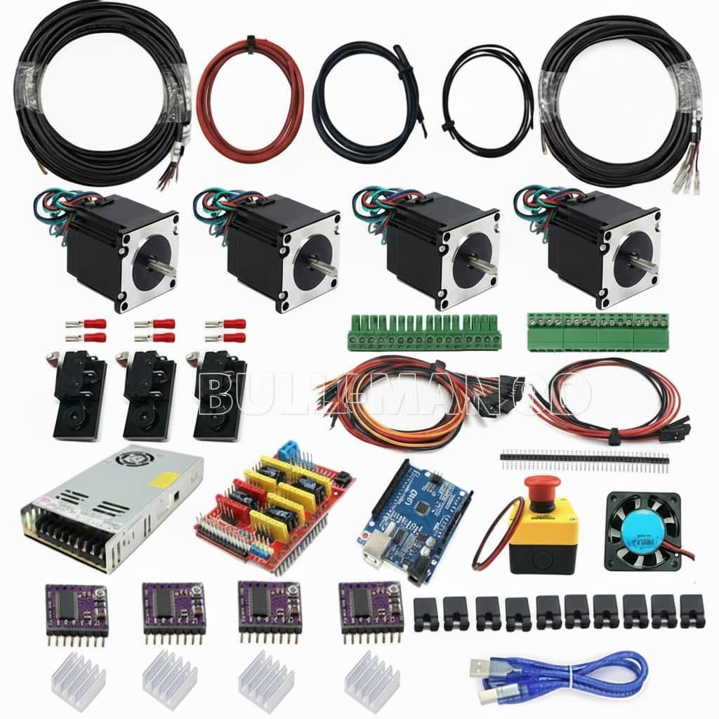CNC Shield V3 bundle with DRV8825 drivers, GRBL controller, and three powerful Nema23 stepper motors for CNC engraving machines.